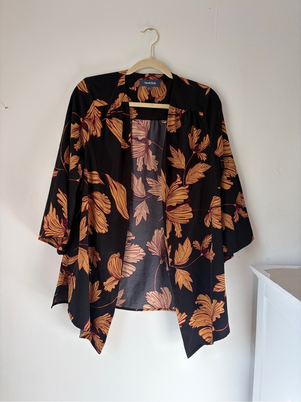 ModCloth Black, Orange and Burgundy Floral Kimono Cardigan